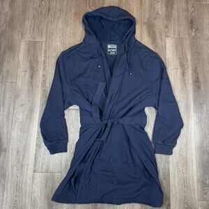 Dude Robe Men's Size 2X-3X Navy Blue Hooded Pockets Attached Belt Soft Cotton